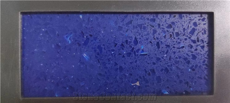 Blue Crystal Quartz Glass Chips Mixed Slabs